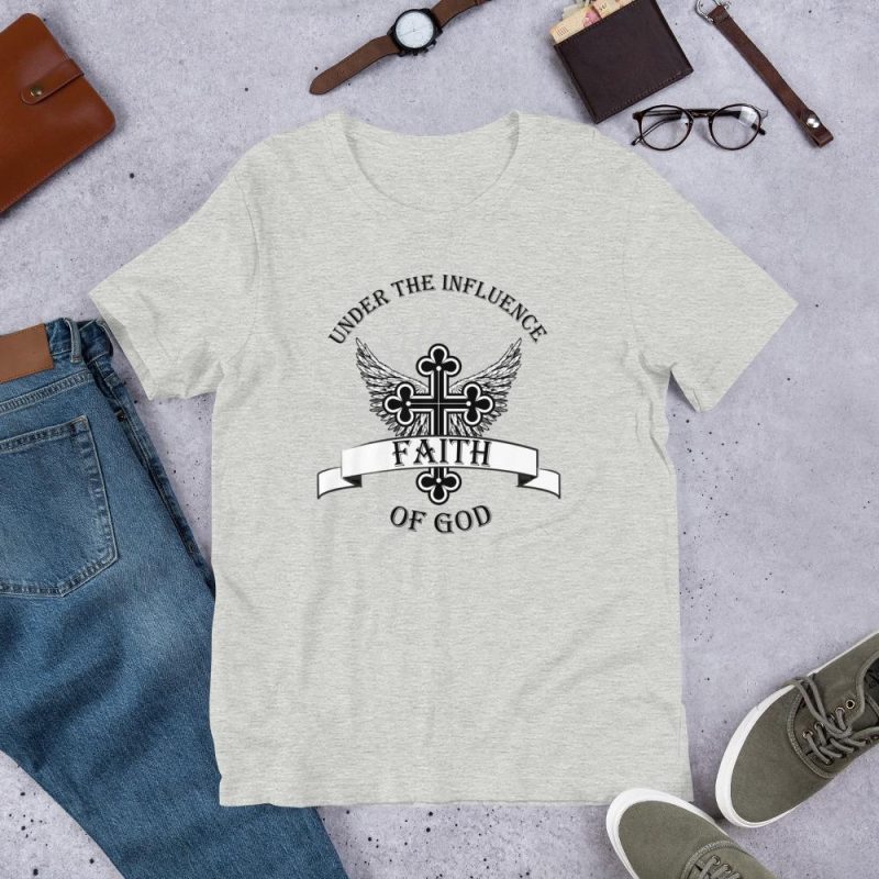 Under the Influence of God - Faith, Hope, Love - Religious T-Shirt - Tribal circular art with text - Gift - Unisex t-shirt - Image 2