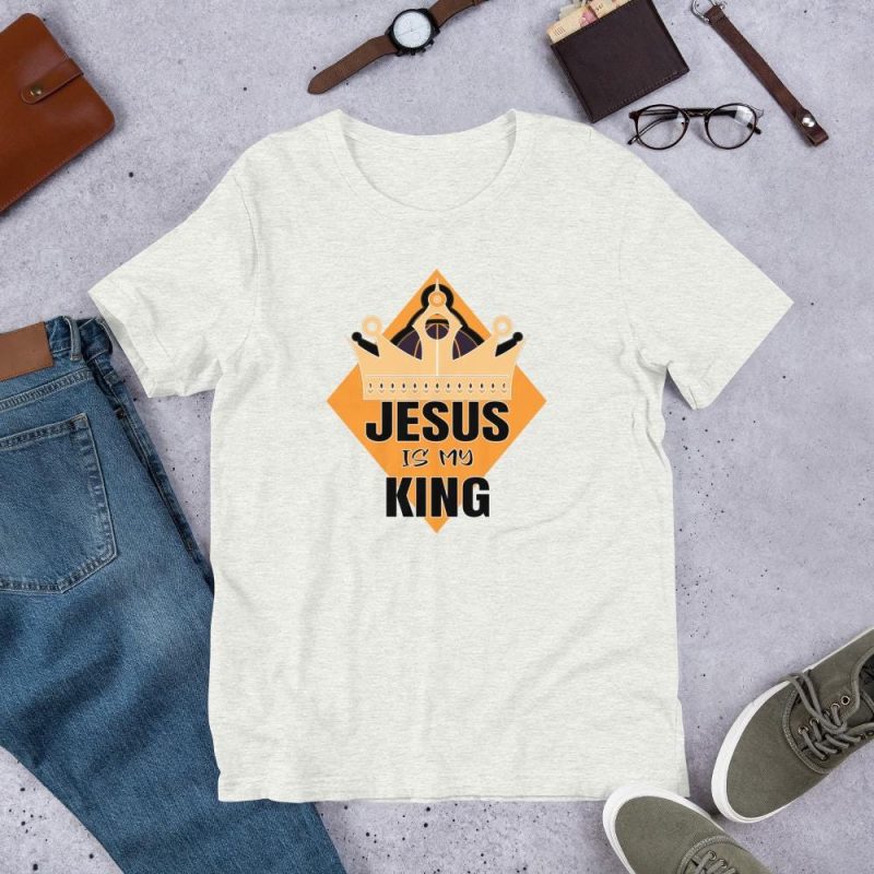 Jesus is my King - Orange Diamond shape with King's Crown and text - Religious T-Shirt - Gift - Unisex t-shirt - Image 3