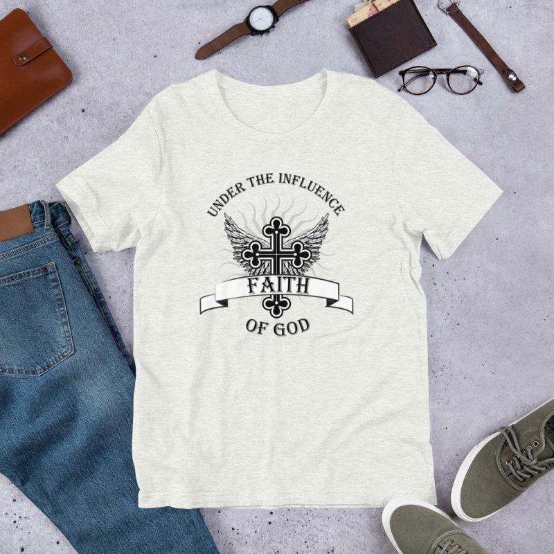 Under the Influence of God - Faith, Hope, Love - Religious T-Shirt - Tribal circular art with text - Gift - Unisex t-shirt - Image 3